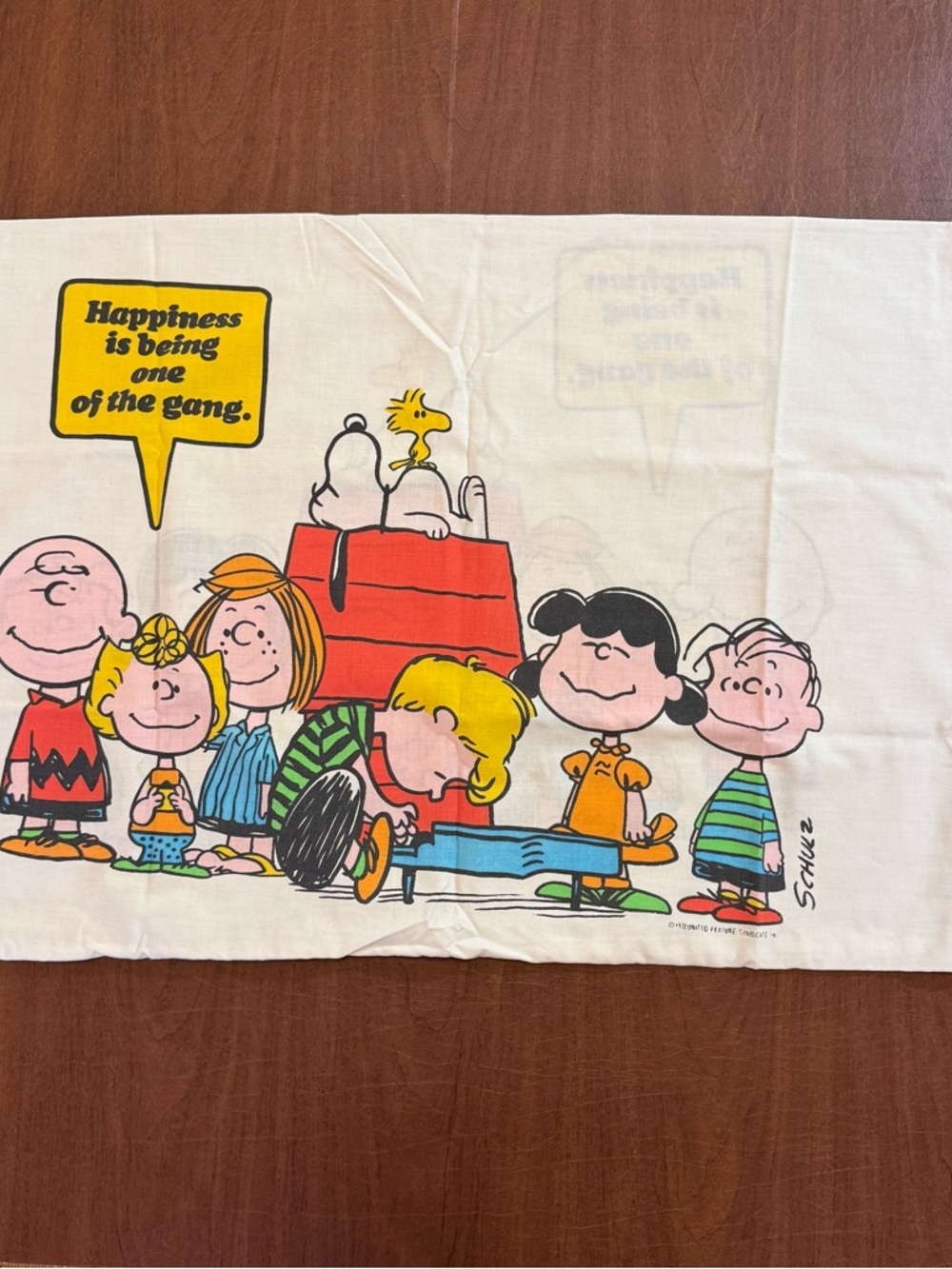 Vintage 1971 PEANUTS Charlie Brown Snoopy & Gang Officially Licensed Pillowcase